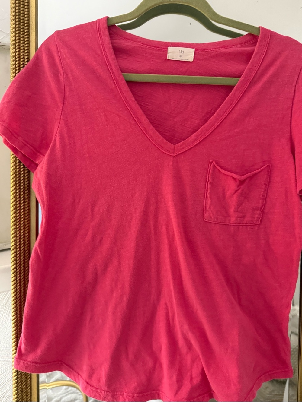 T.La Bright Pink V-Neck Pocket Tee
